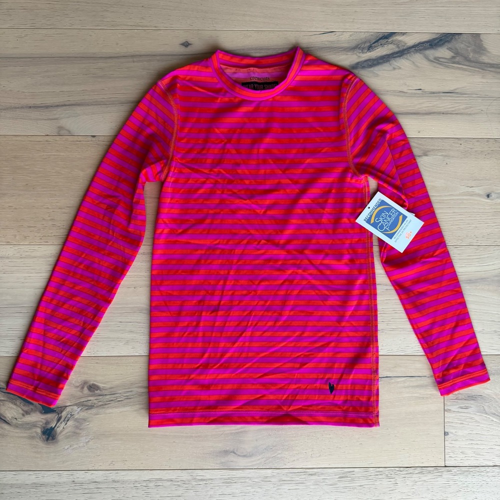 Crewcuts - J.Crew Kids Pink/Orange Striped Rash Guard UPF 50+ Swim Top Size 10